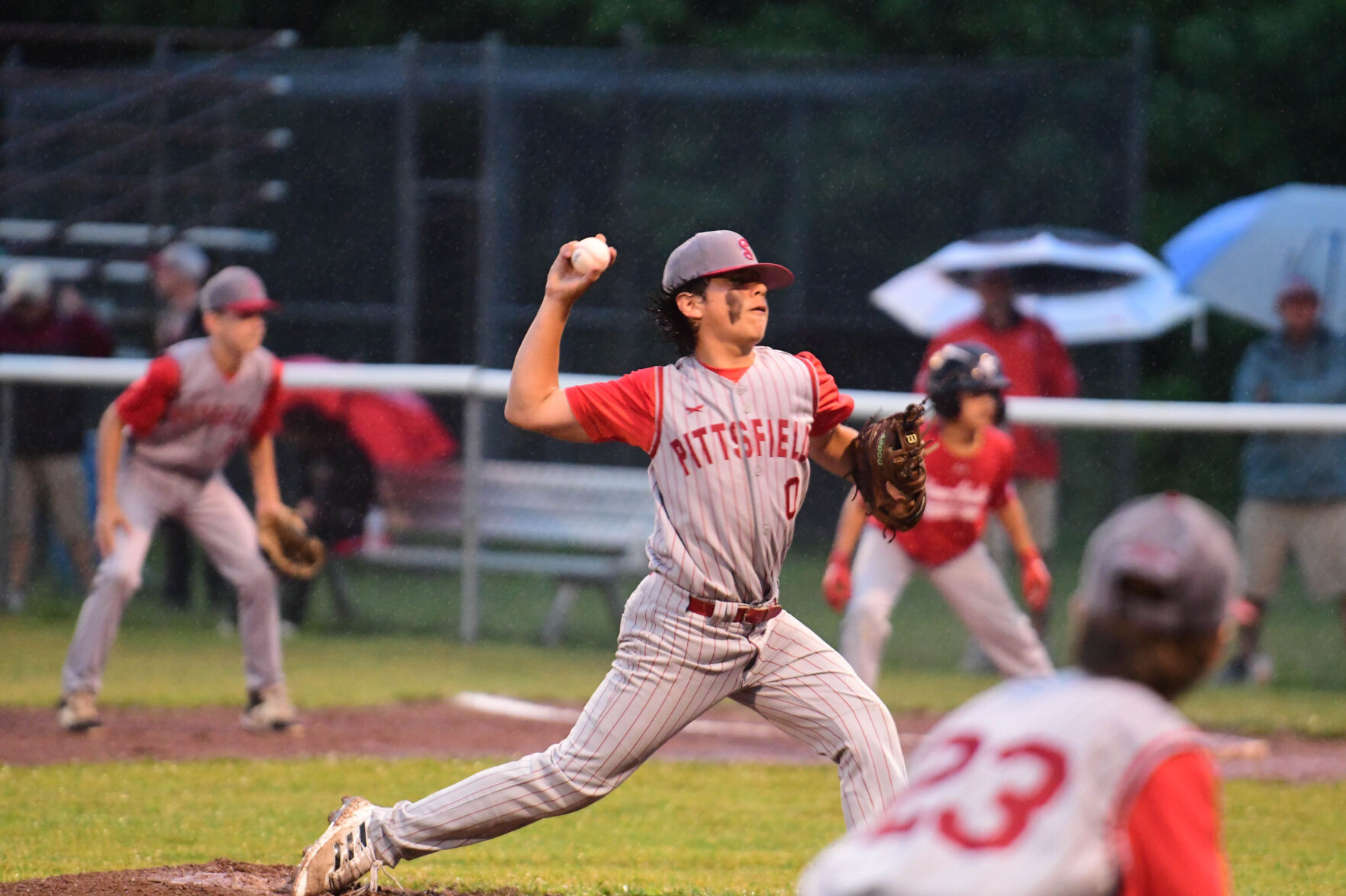 A pitcher pitches